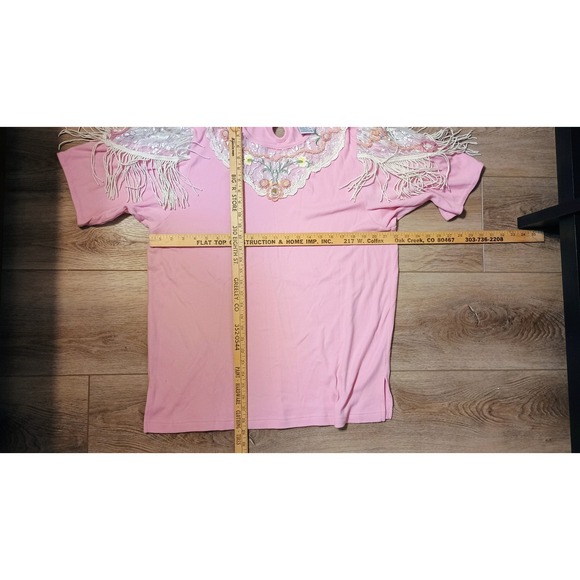 Vintage Lacy Afternoon Pink beaded Embroidered Floral Fringe Top Women's large - Picture 11 of 11